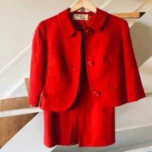VTG 60s Made in France Jackie O Red Skirt Suit